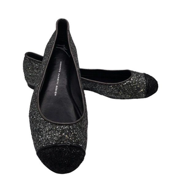 GIUSEPPE ZANOTTI Design Grey Capped Sparkly Silver LEATHER Ballerina Flats 36.5 - Picture 4 of 8